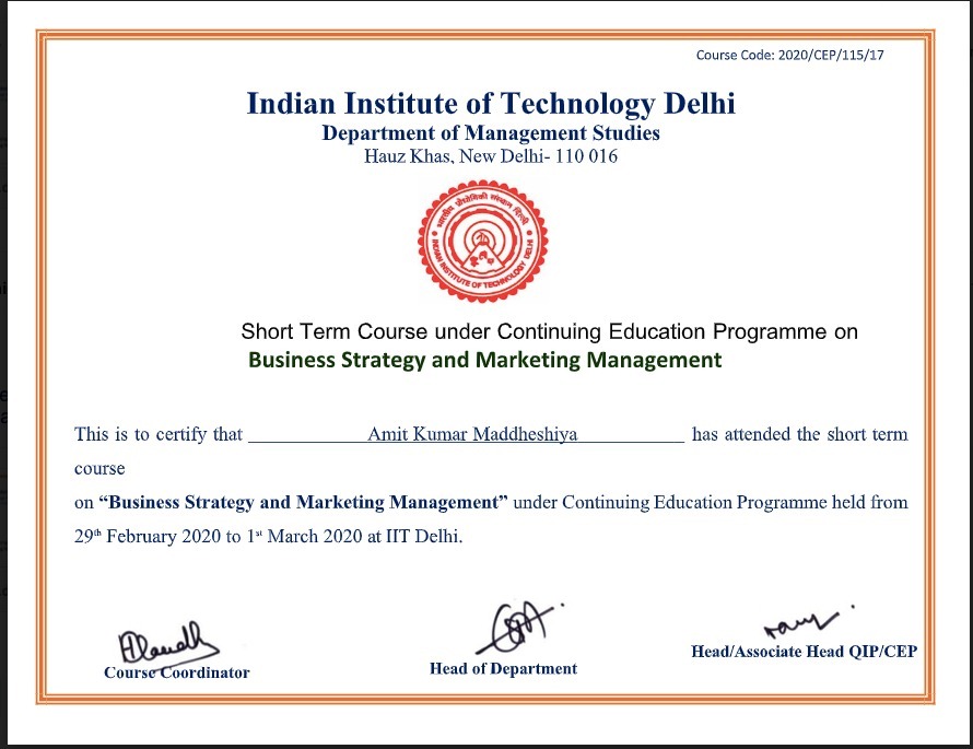 BSSM IIT Delhi Certified