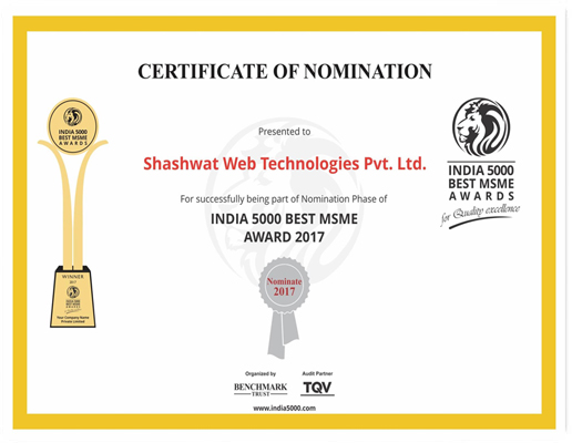 India 5000 best MSME award 2017